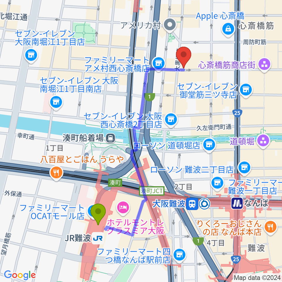 ｊｒ難波駅から心斎橋animaへのルートマップ Mdata