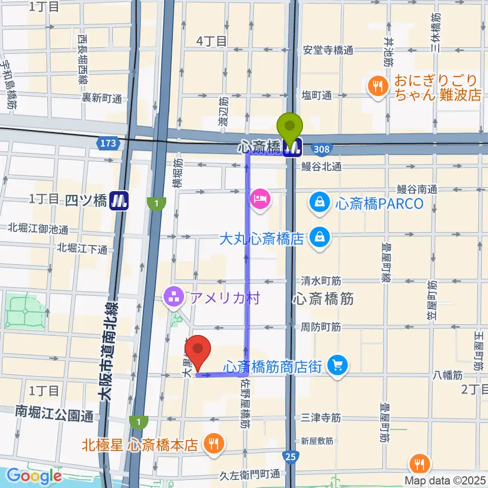 心斎橋駅から心斎橋Animaへのルートマップ地図