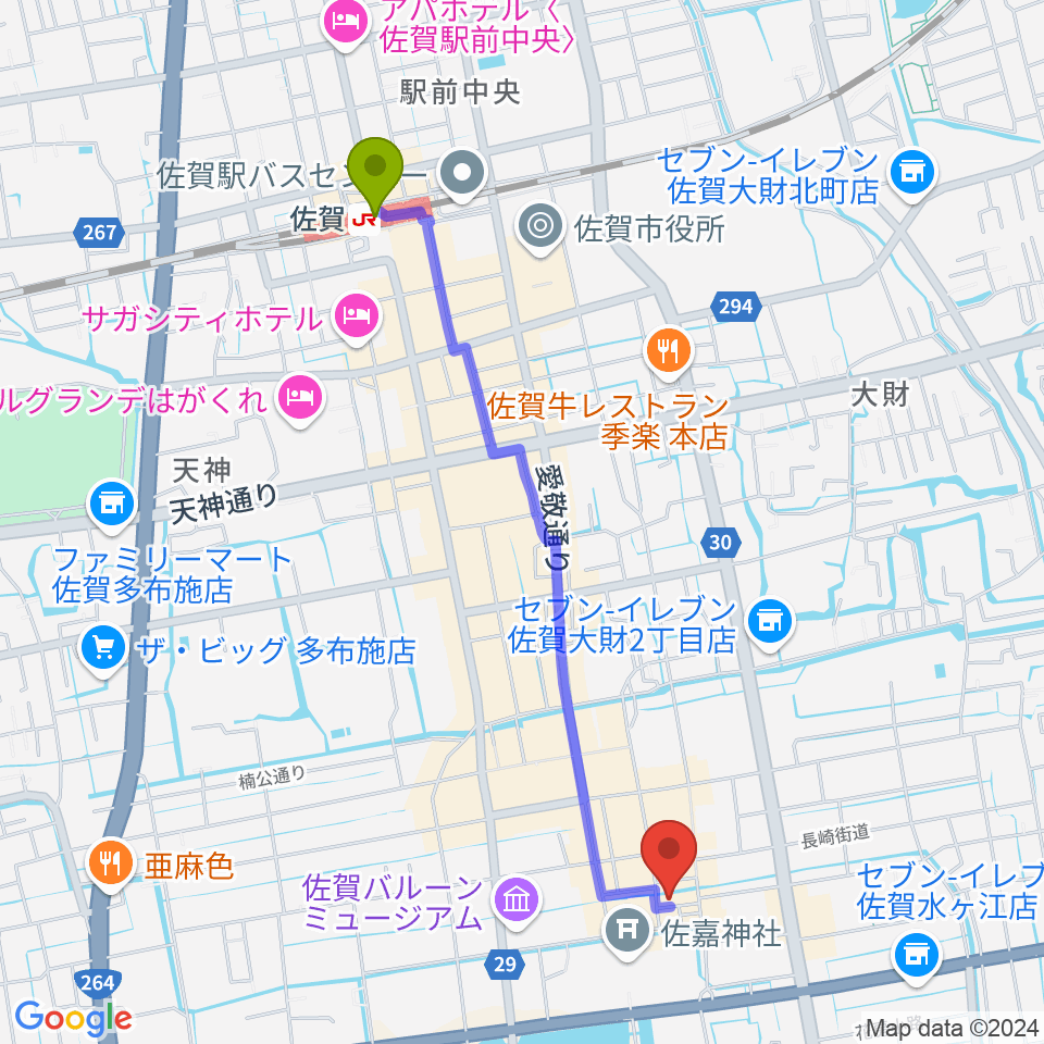 佐賀シアター・シエマの最寄駅佐賀駅からの徒歩ルート（約23分）地図