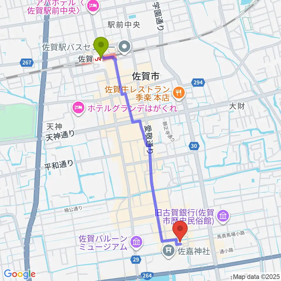佐賀シアター・シエマの最寄駅佐賀駅からの徒歩ルート（約23分）地図