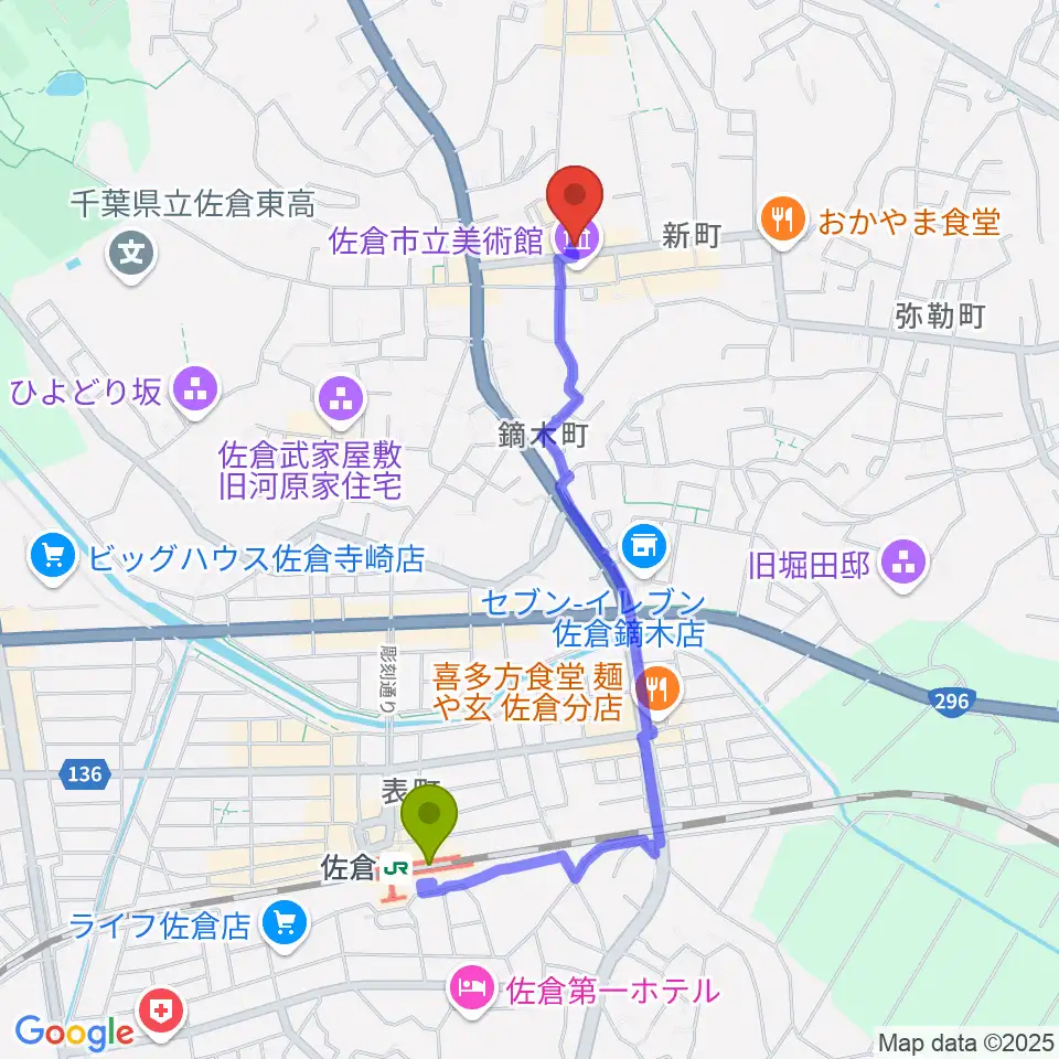 佐倉駅からセイント・ディーへのルートマップ地図