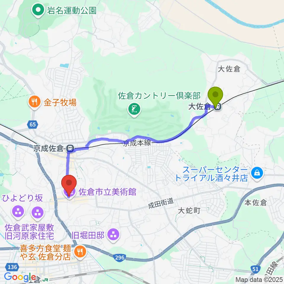 大佐倉駅からセイント・ディーへのルートマップ地図