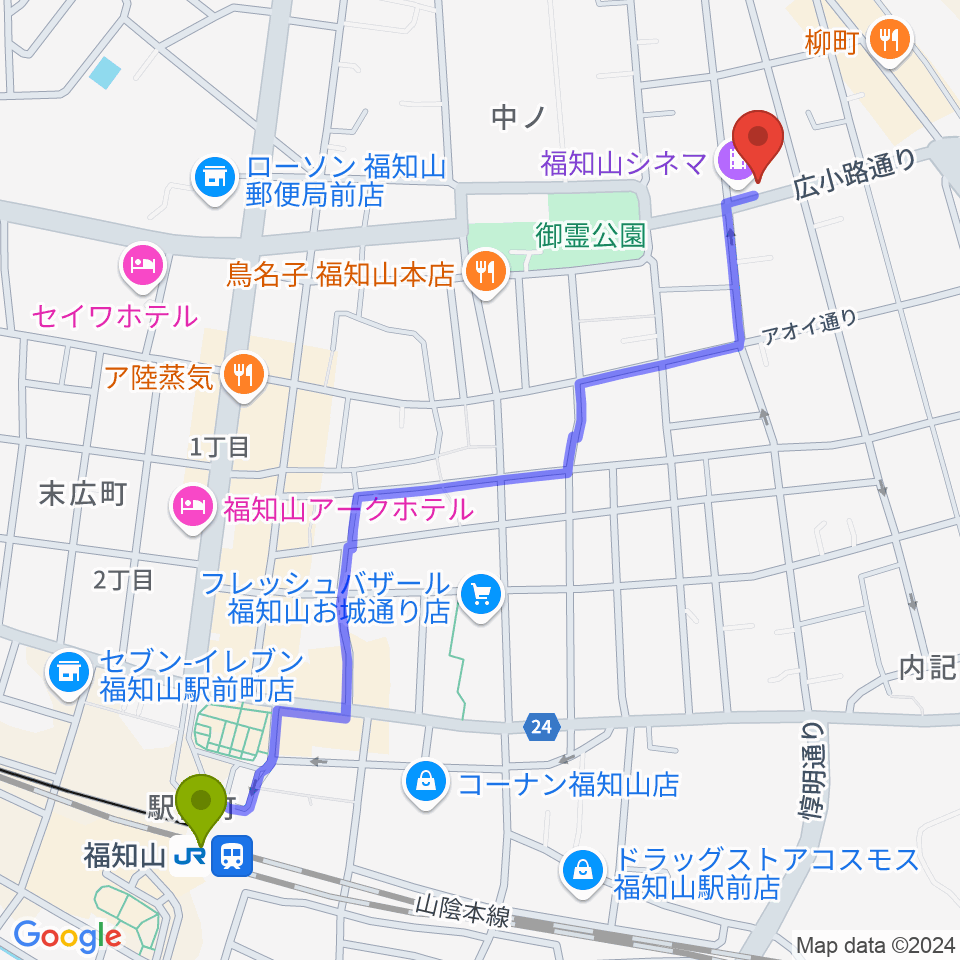 福知山まちのばの最寄駅福知山駅からの徒歩ルート（約14分）地図