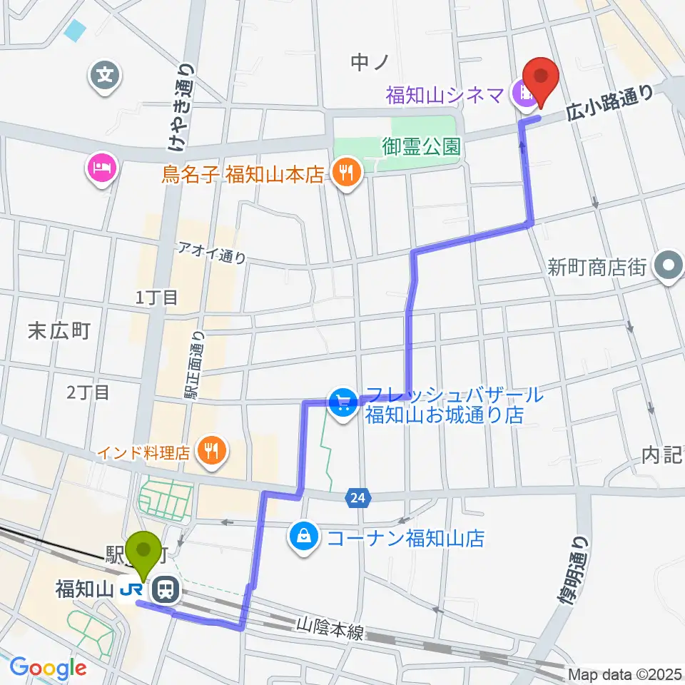 福知山まちのばの最寄駅福知山駅からの徒歩ルート（約14分）地図