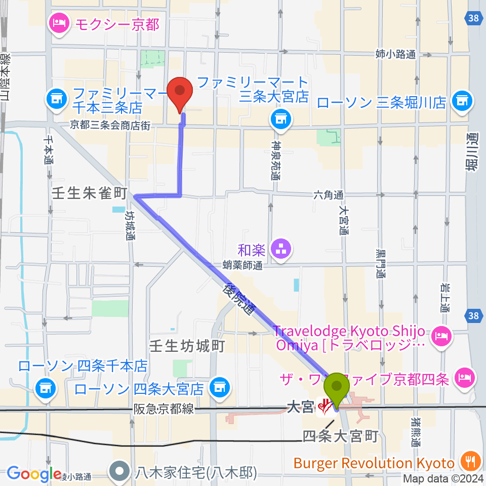 大宮駅から森ピアノ教室へのルートマップ地図