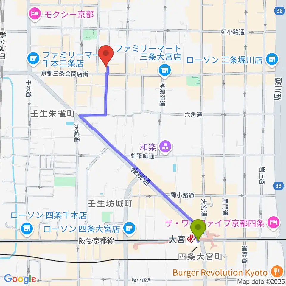 大宮駅から森ピアノ教室へのルートマップ地図