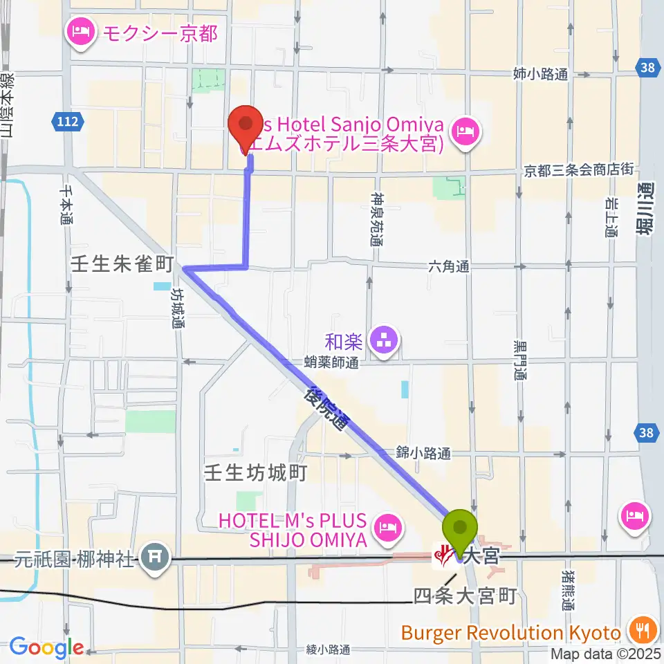 大宮駅から森ピアノ教室へのルートマップ地図