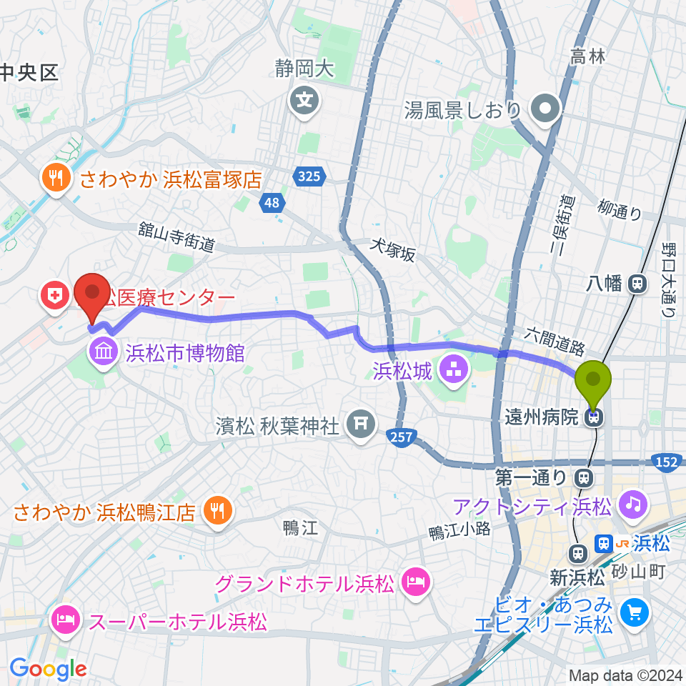 夢・汎ホールの最寄駅遠州病院駅からの徒歩ルート（約47分）地図