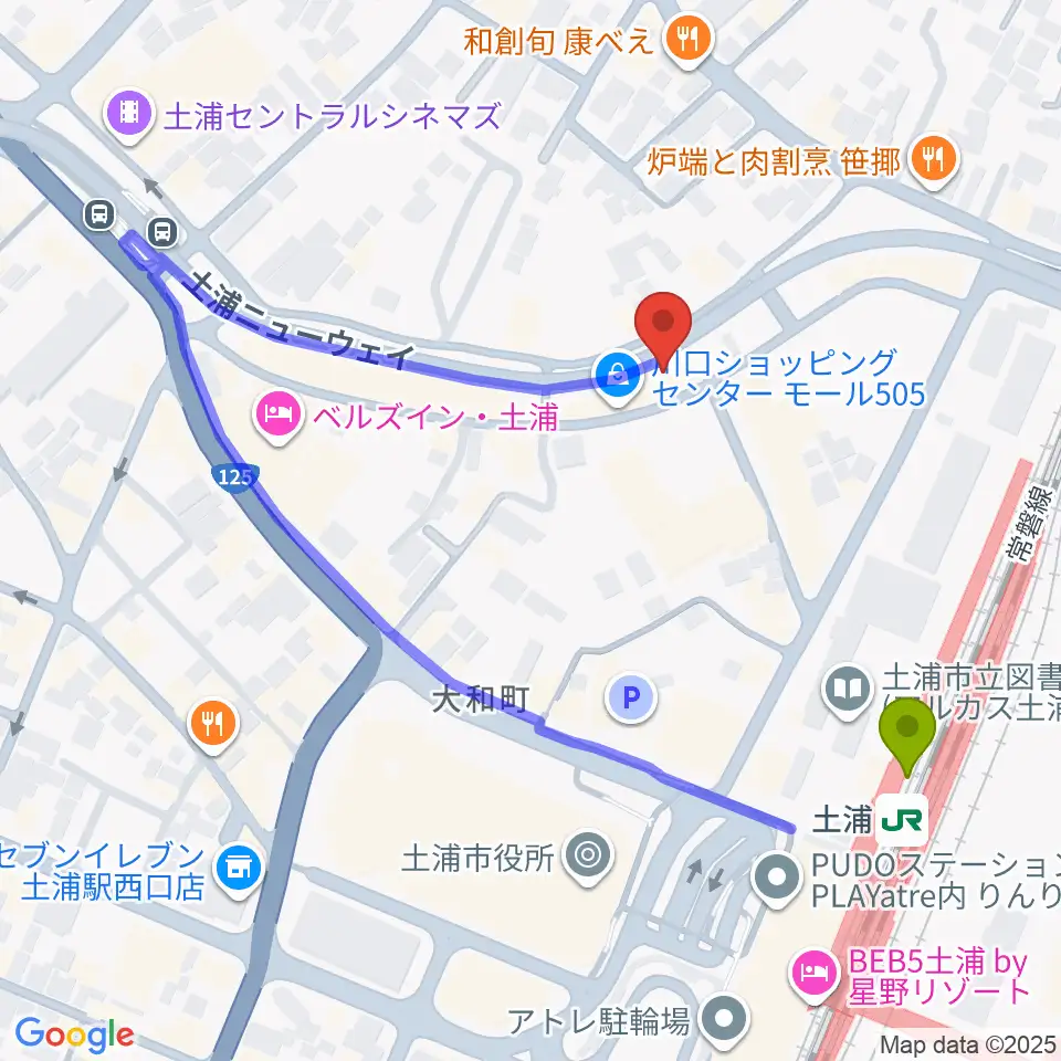 LINER NOTESの最寄駅土浦駅からの徒歩ルート（約3分）地図