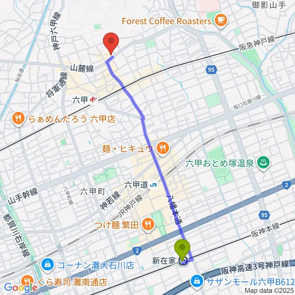 新在家駅から里夢 SATOMへのルートマップ地図