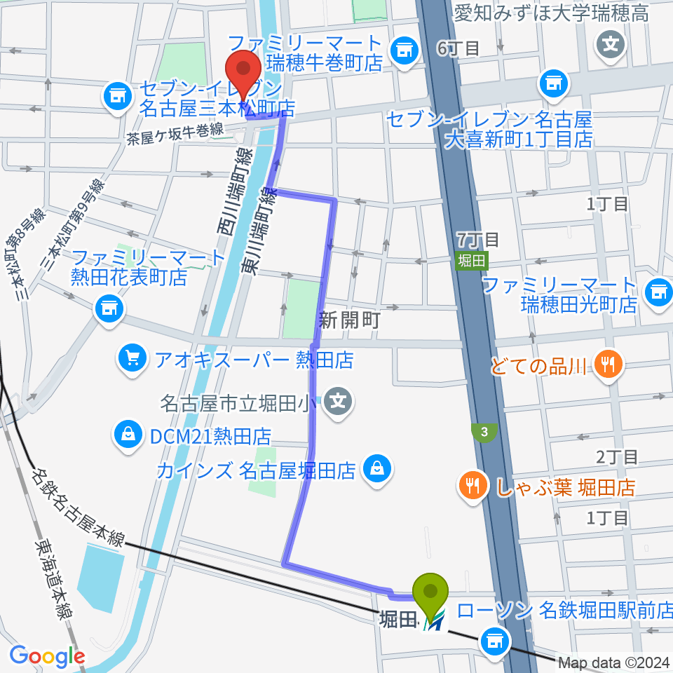 堀田駅から神宮前レコーディングスタジオへのルートマップ地図