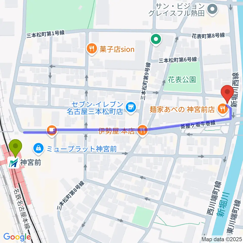 神宮前レコーディングスタジオの最寄駅神宮前駅からの徒歩ルート（約7分）地図