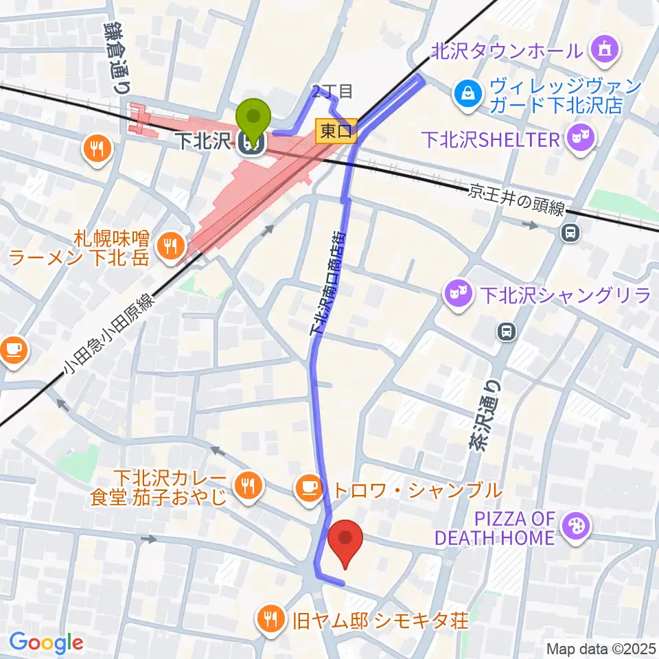 下北沢トリウッドの最寄駅下北沢駅からの徒歩ルート（約5分）地図