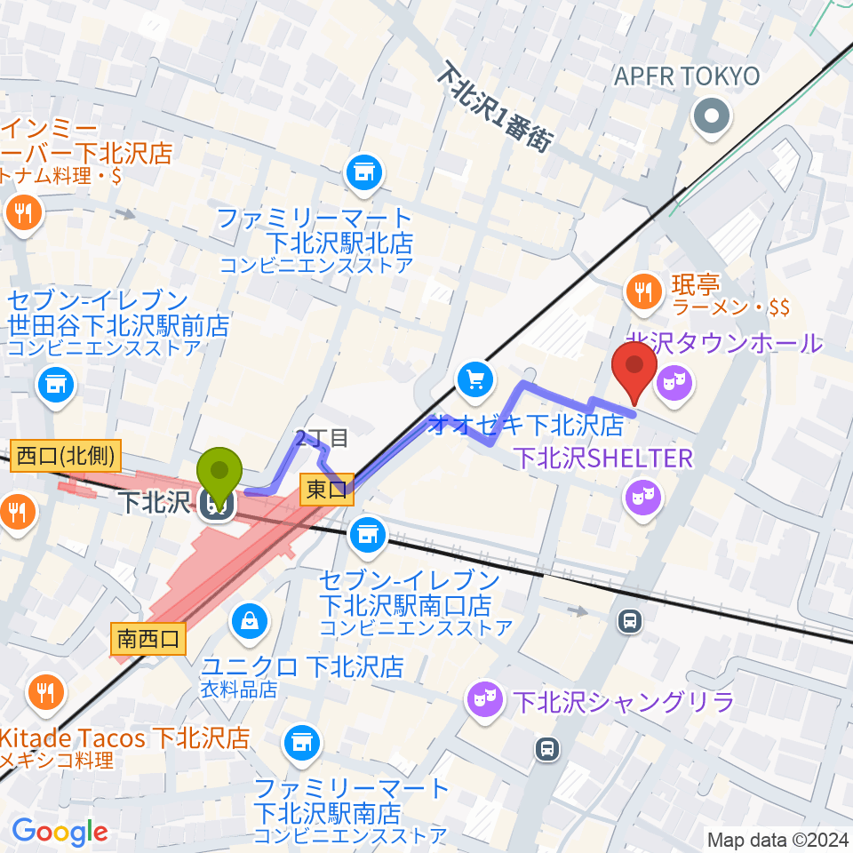 General Record Storeの最寄駅下北沢駅からの徒歩ルート（約4分）地図