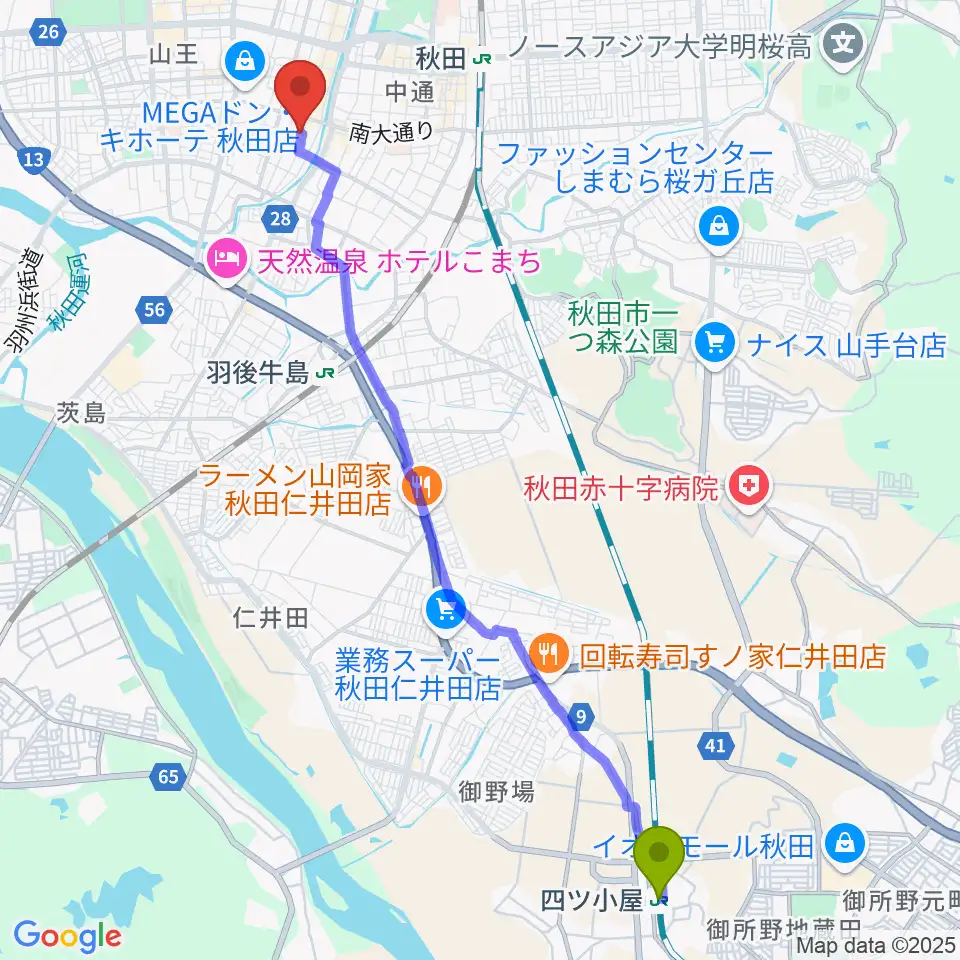 四ツ小屋駅からK-studioへのルートマップ地図