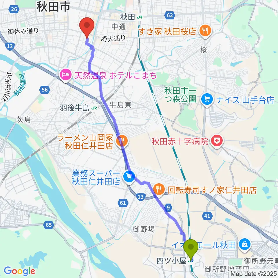 四ツ小屋駅からK-studioへのルートマップ地図