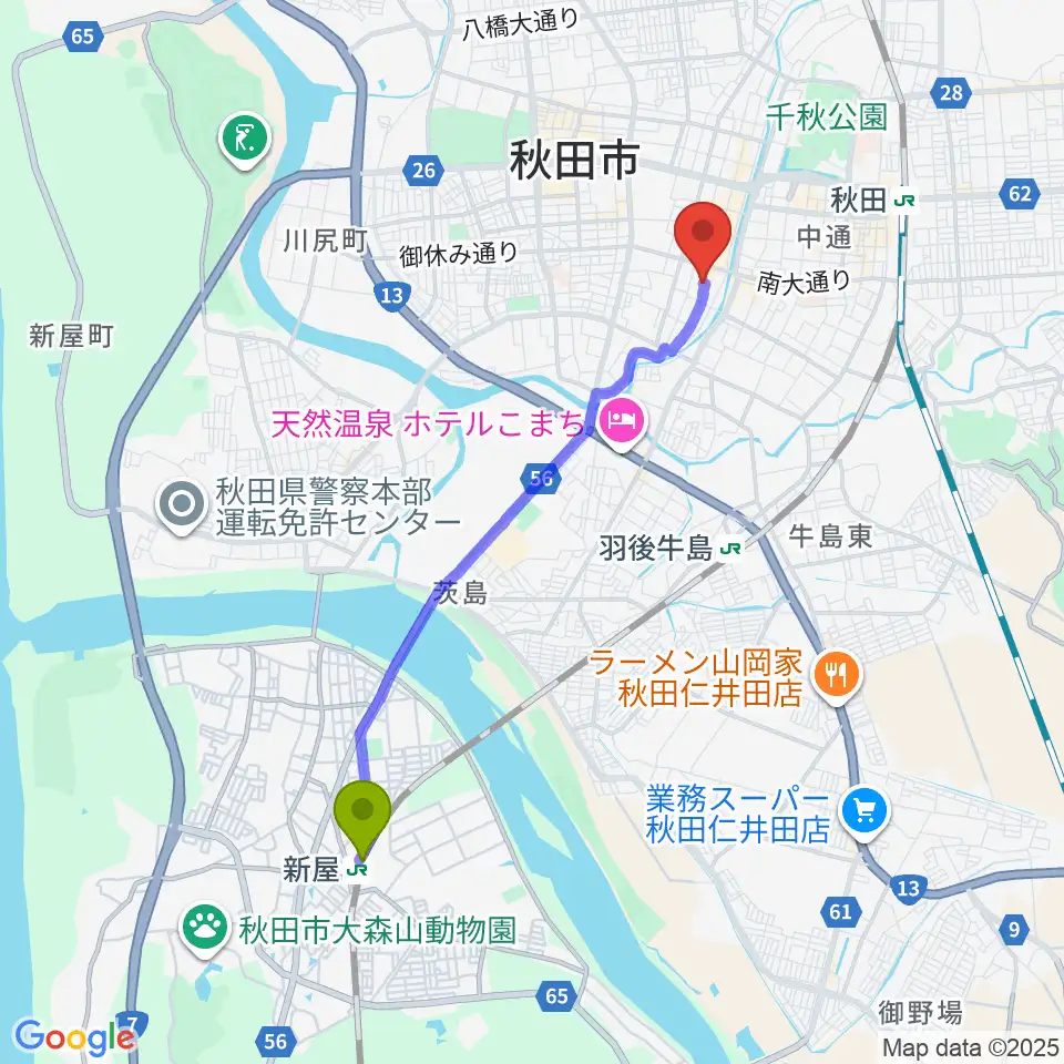 新屋駅からK-studioへのルートマップ地図