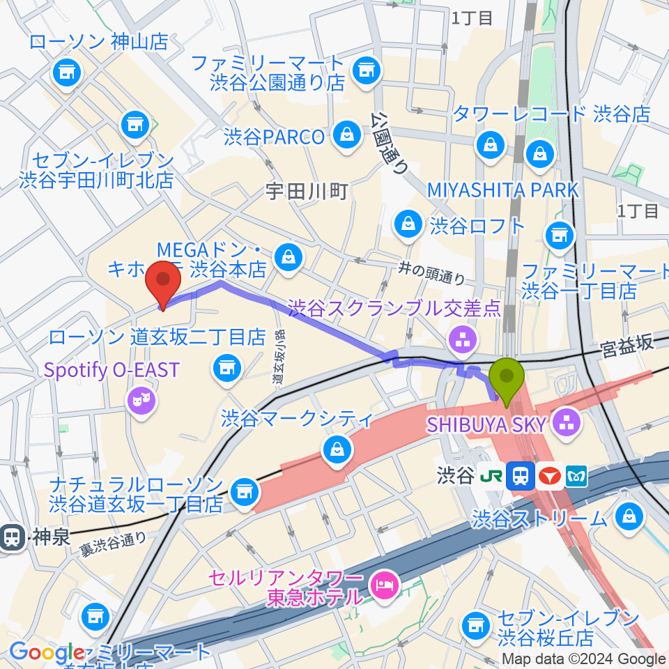 渋谷駅から渋谷DAIAへのルートマップ地図