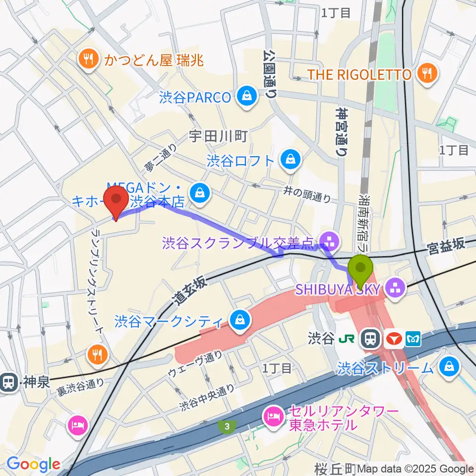 渋谷駅から渋谷DAIAへのルートマップ地図
