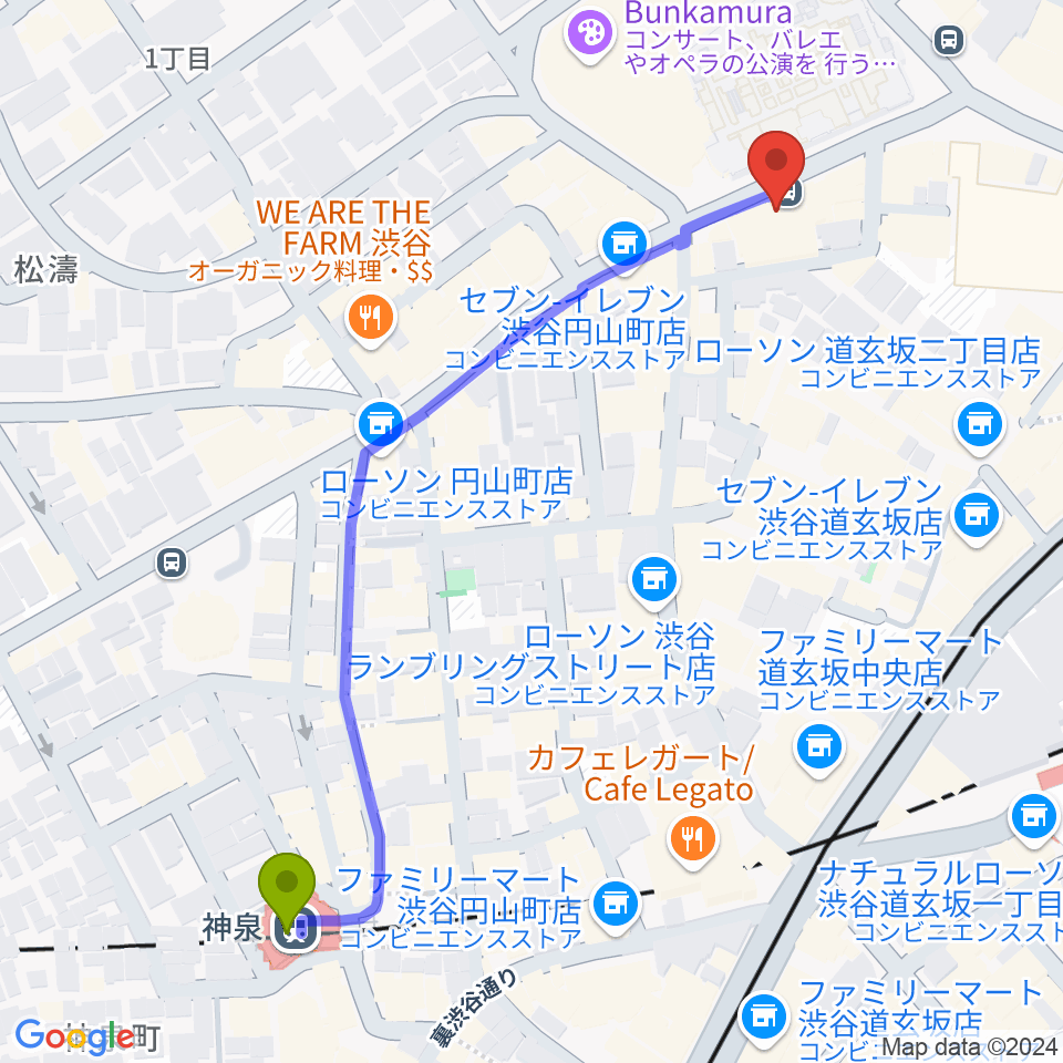 渋谷DAIAの最寄駅神泉駅からの徒歩ルート（約6分）地図