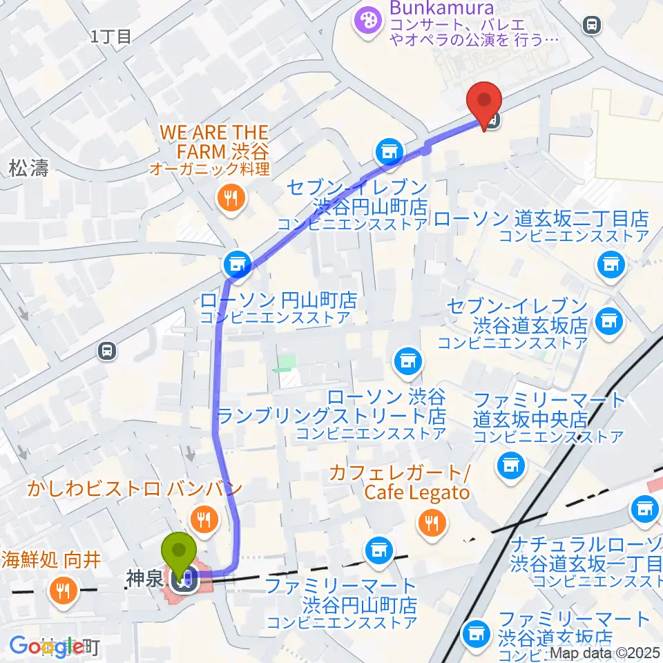 渋谷DAIAの最寄駅神泉駅からの徒歩ルート（約6分）地図