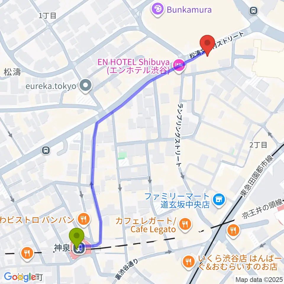 渋谷DAIAの最寄駅神泉駅からの徒歩ルート（約6分）地図