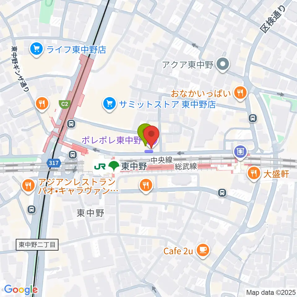 ポレポレ東中野の最寄駅東中野駅からの徒歩ルート（約0分）地図