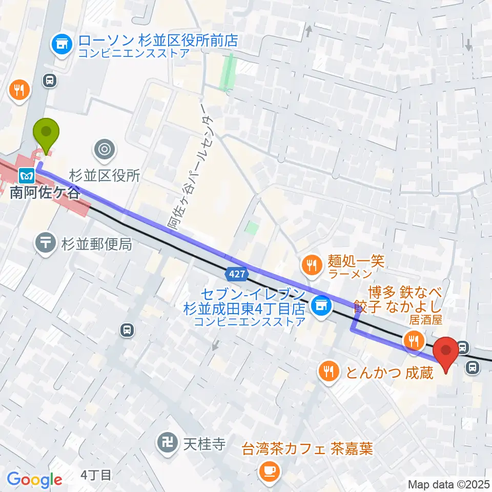 南阿佐ヶ谷ひつじ座の最寄駅南阿佐ケ谷駅からの徒歩ルート（約7分）地図