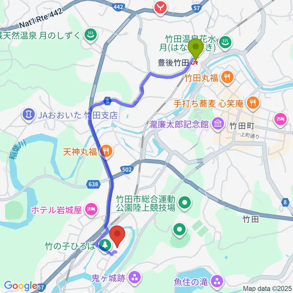 竹田市総合文化ホール グランツたけたの最寄駅豊後竹田駅からの徒歩ルート（約22分）地図