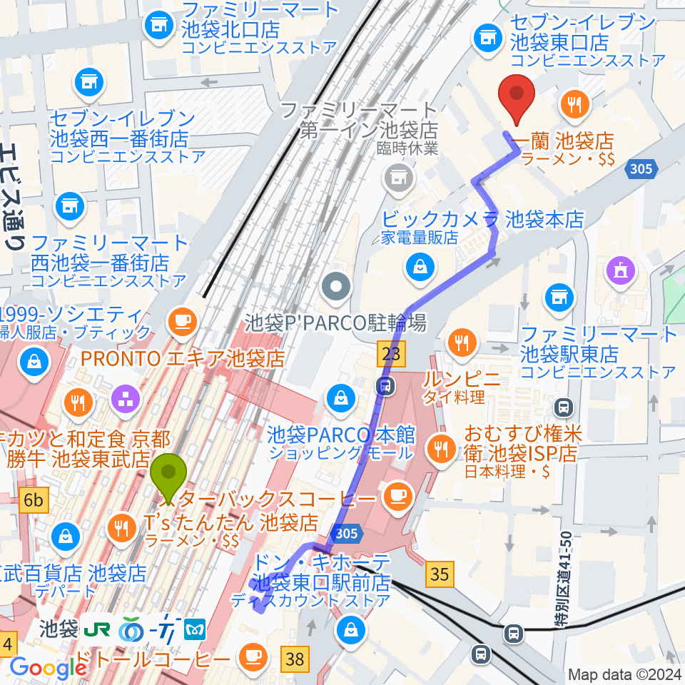 新文芸坐の最寄駅池袋駅からの徒歩ルート（約6分）地図