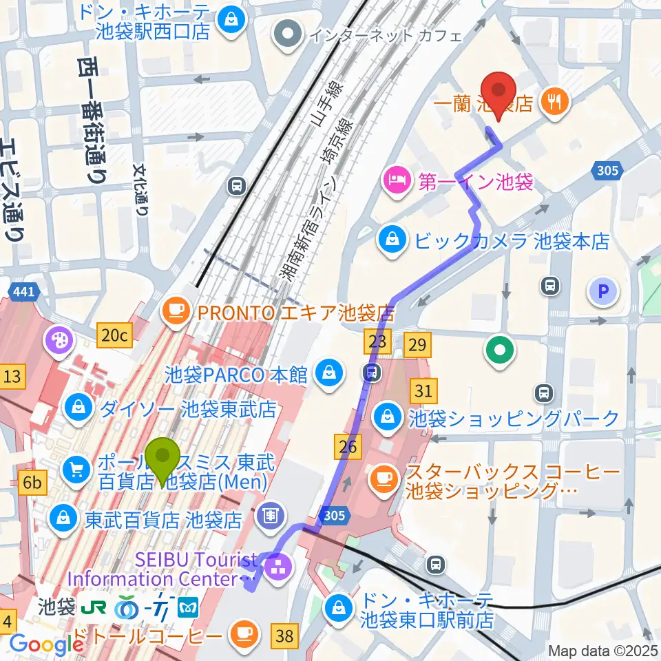 新文芸坐の最寄駅池袋駅からの徒歩ルート（約6分）地図