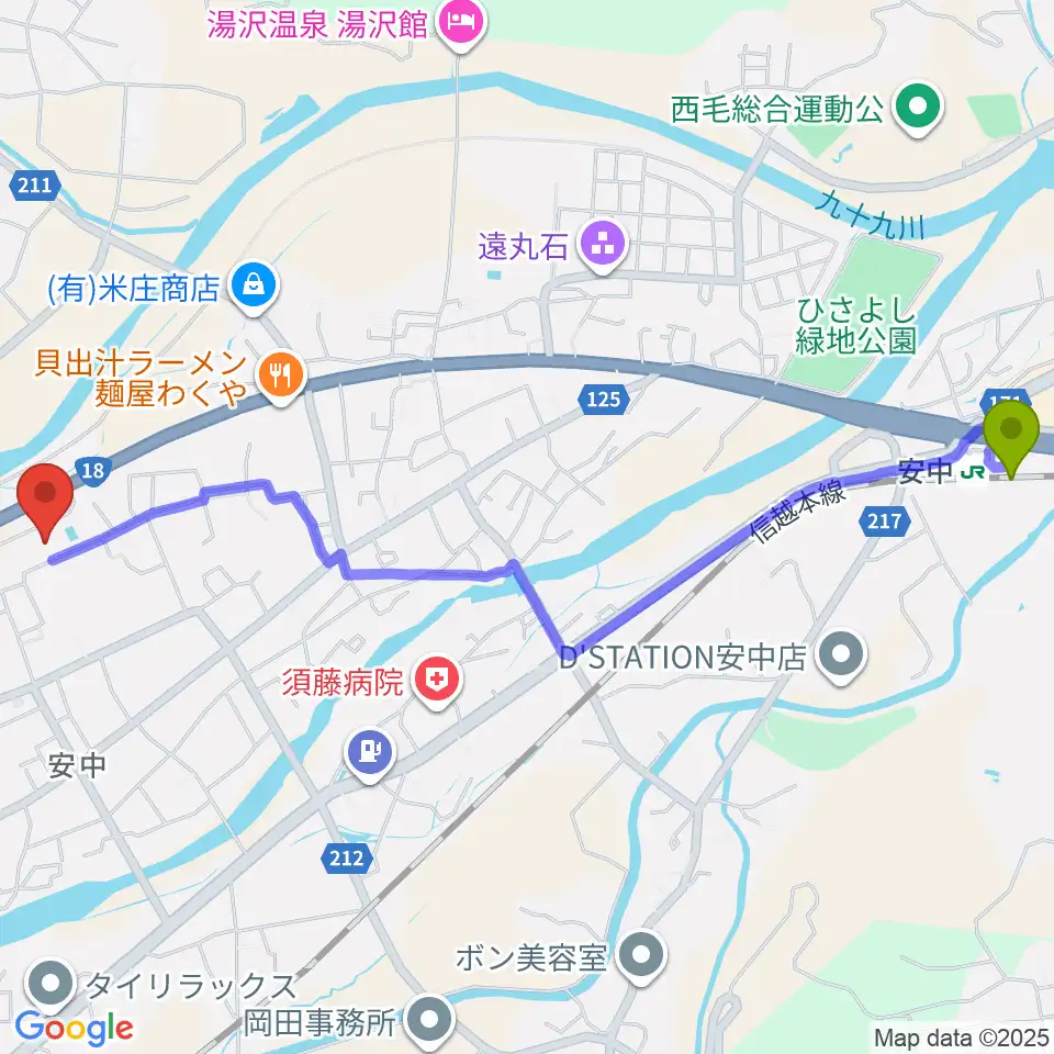 安中市文化センターの最寄駅安中駅からの徒歩ルート（約28分）地図