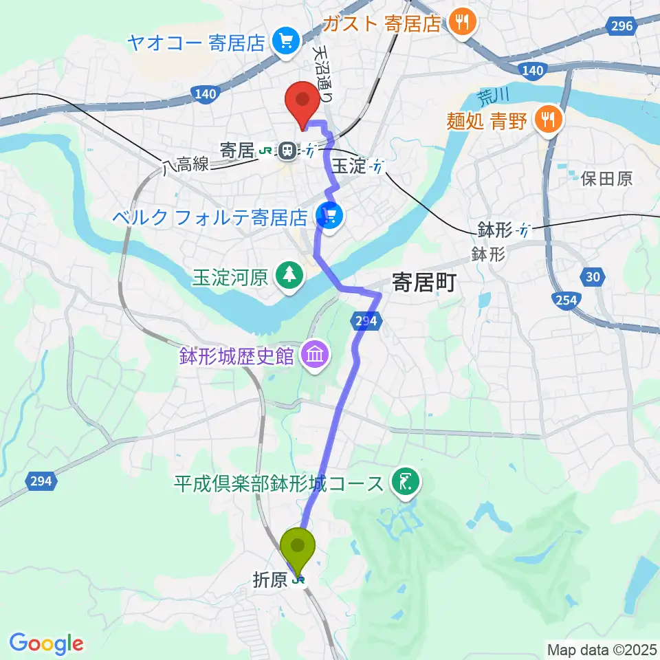 折原駅から寄居町中央公民館へのルートマップ地図