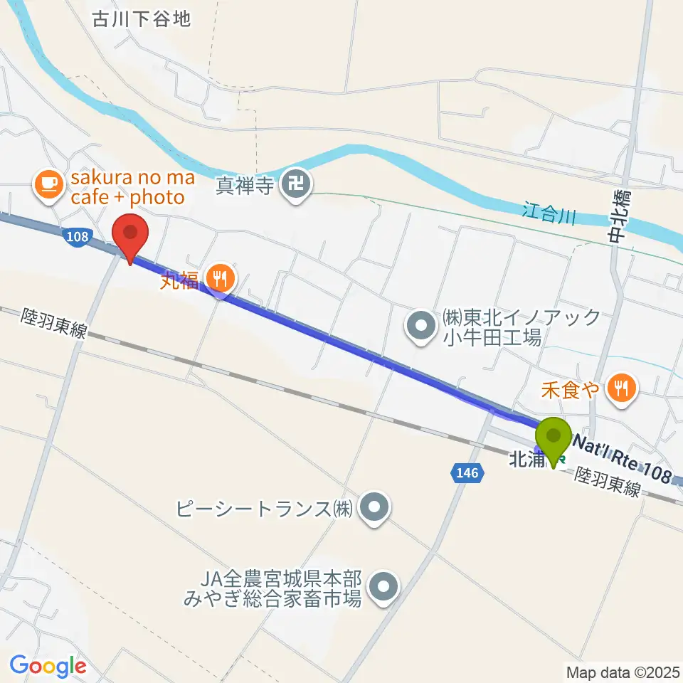 北浦駅からSTUDIO108へのルートマップ地図