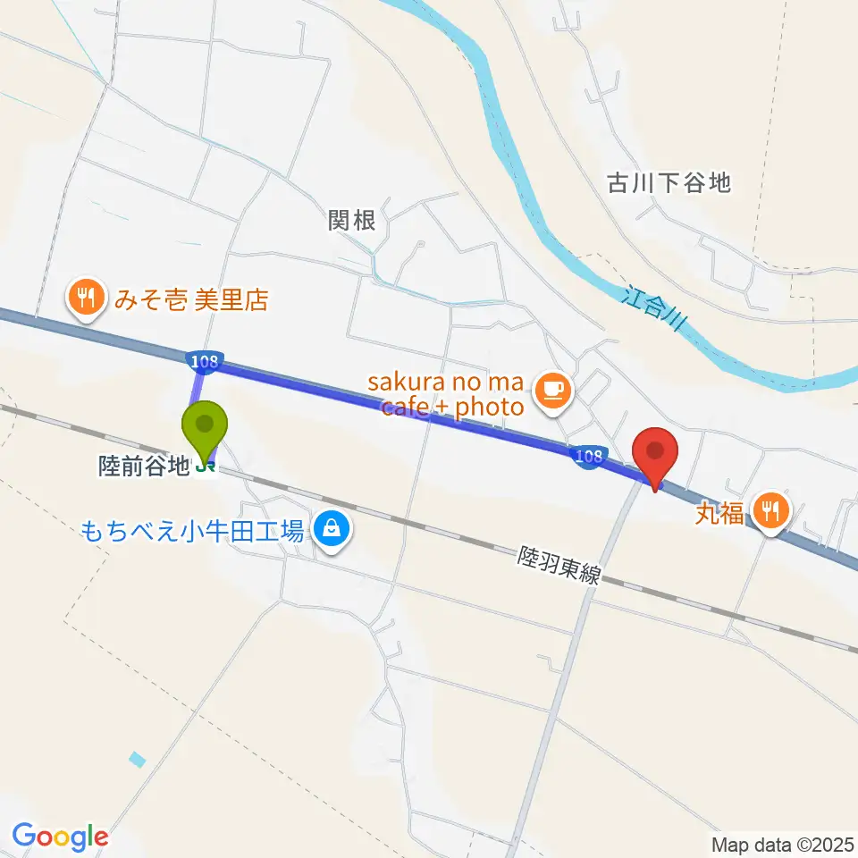 STUDIO108の最寄駅陸前谷地駅からの徒歩ルート（約16分）地図