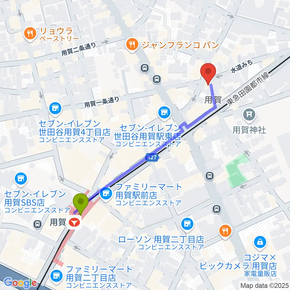 用賀エピタフの最寄駅用賀駅からの徒歩ルート（約5分）地図