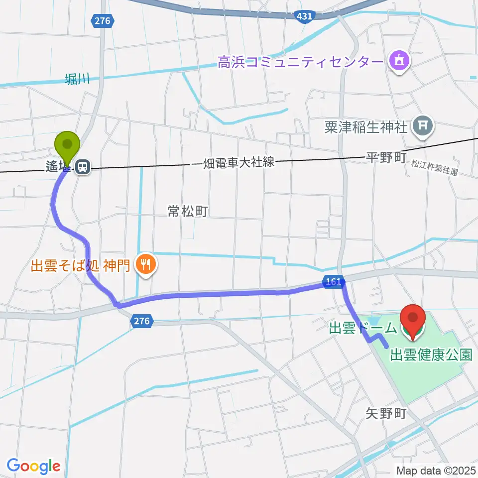 遙堪駅から出雲ドームへのルートマップ地図