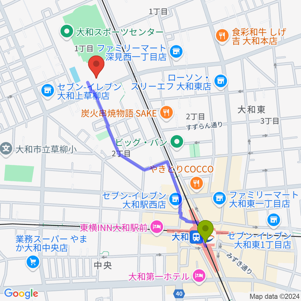 大和スポーツセンター体育会館の最寄駅大和駅からの徒歩ルート 約10分 Mdata