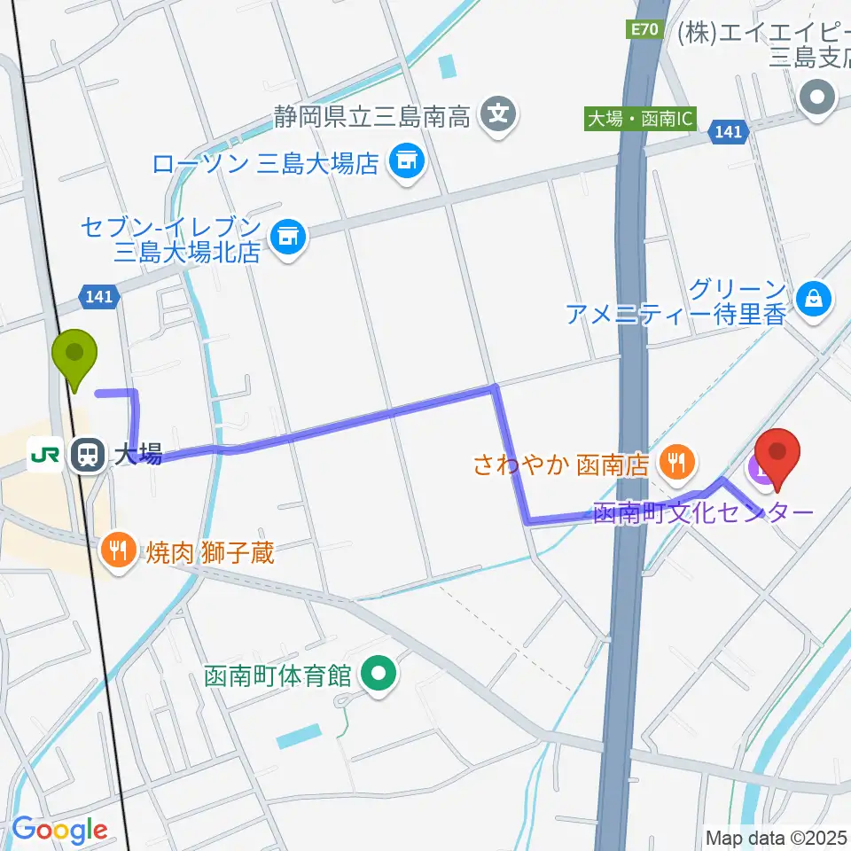 函南町文化センターの最寄駅大場駅からの徒歩ルート（約13分）地図