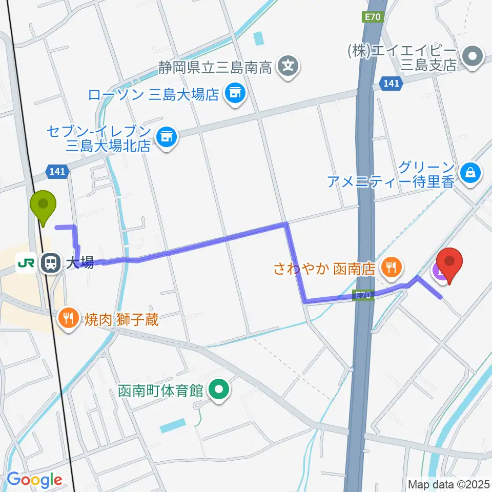 函南町文化センターの最寄駅大場駅からの徒歩ルート（約13分）地図