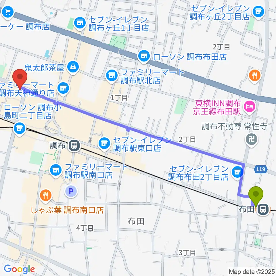 布田駅から調布Crossへのルートマップ地図