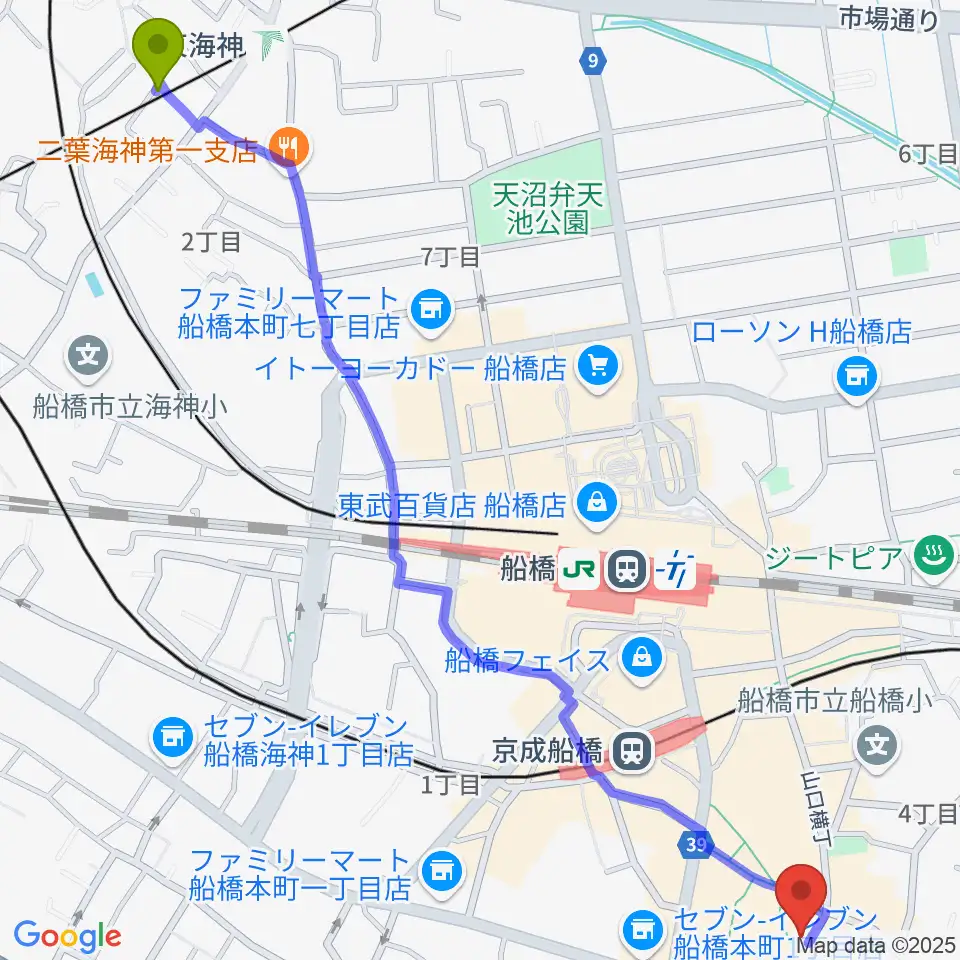 東海神駅からコクリコットフォルテへのルートマップ地図