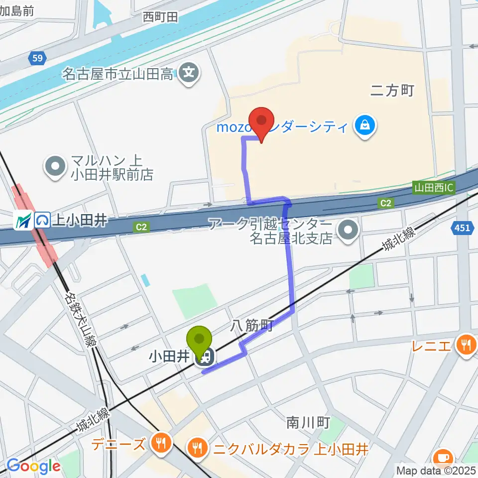島村楽器 名古屋mozoオーパ店の最寄駅小田井駅からの徒歩ルート（約7分）地図