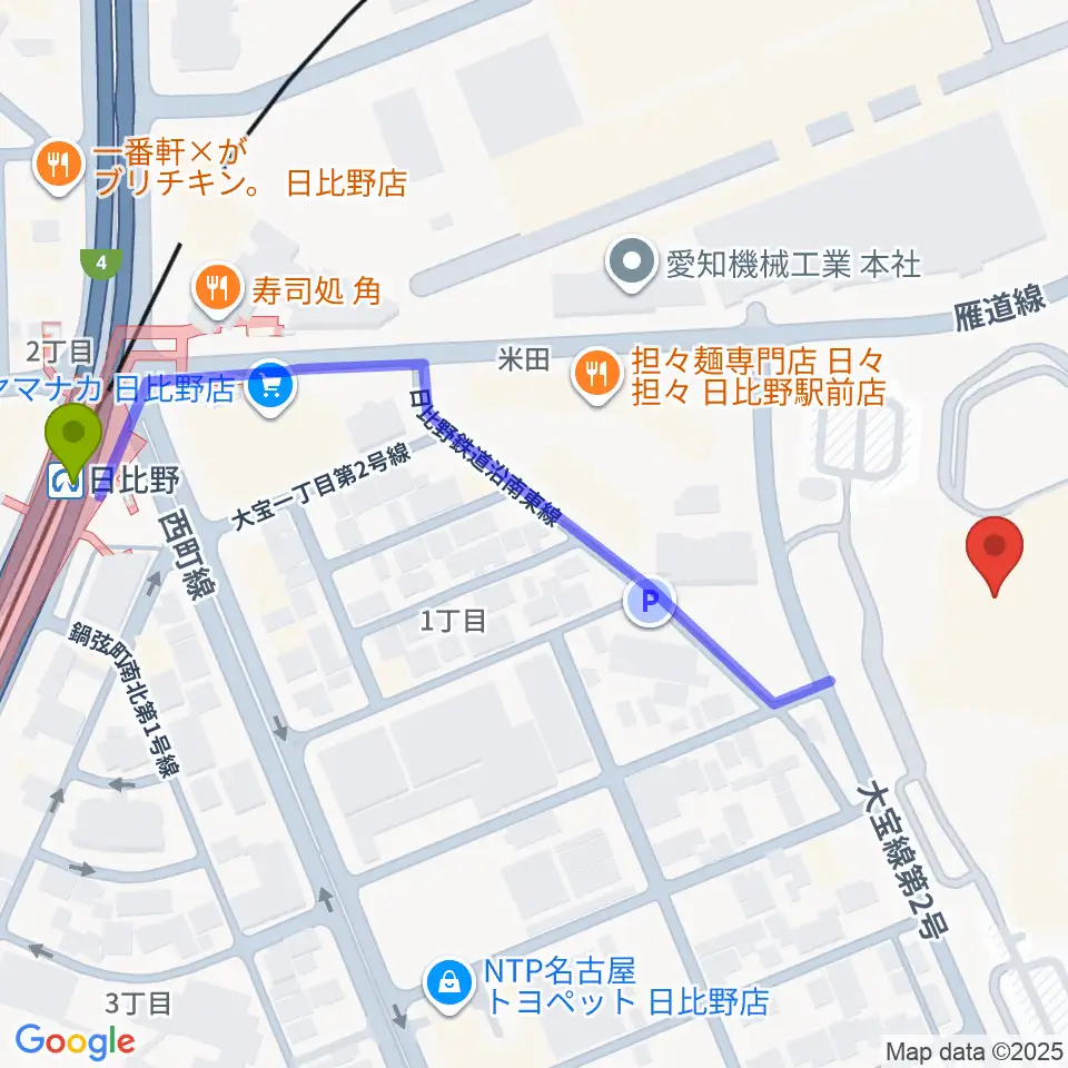 名古屋国際会議場イベントホールの最寄駅日比野駅からの徒歩ルート（約7分）地図