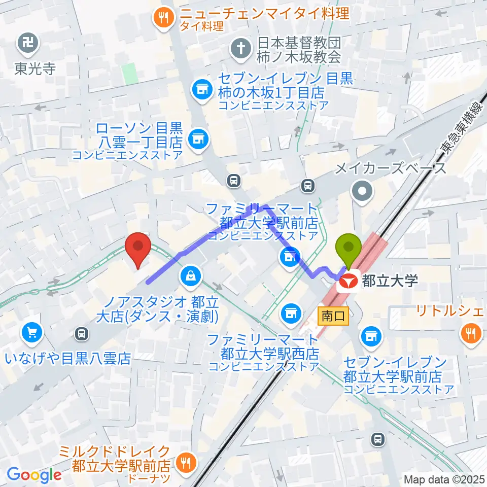 アリオーネ音楽教室都立大教室の最寄駅都立大学駅からの徒歩ルート（約3分）地図