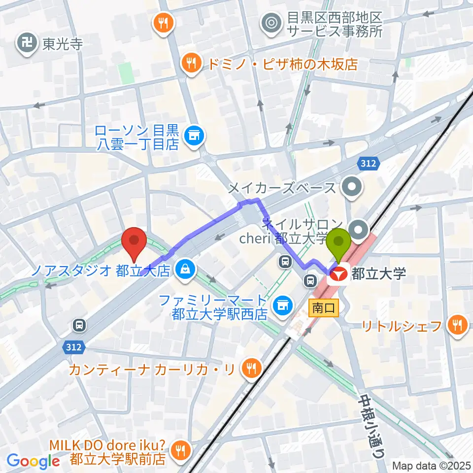 アリオーネ音楽教室都立大教室の最寄駅都立大学駅からの徒歩ルート（約3分）地図