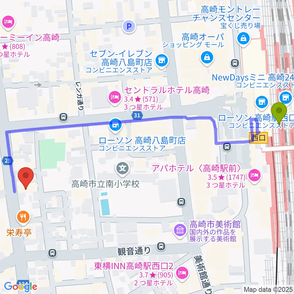 TAGO STUDIO TAKASAKIの最寄駅高崎駅からの徒歩ルート（約7分）地図