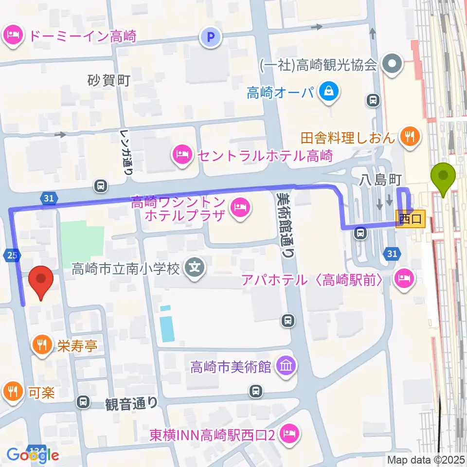 TAGO STUDIO TAKASAKIの最寄駅高崎駅からの徒歩ルート（約7分）地図