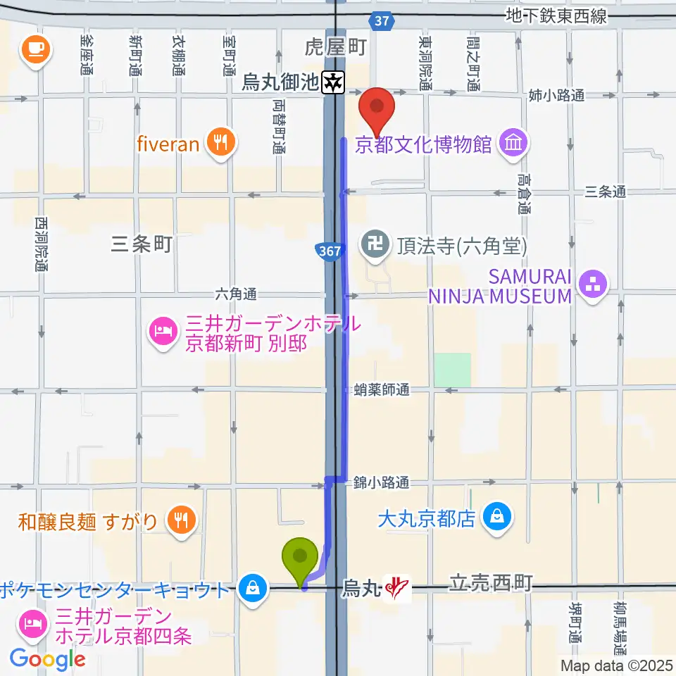 烏丸駅からアップリンク京都へのルートマップ地図