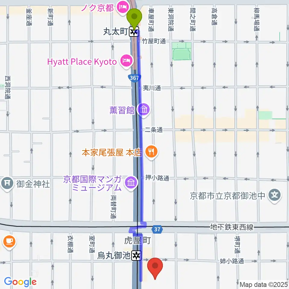 丸太町駅からアップリンク京都へのルートマップ地図